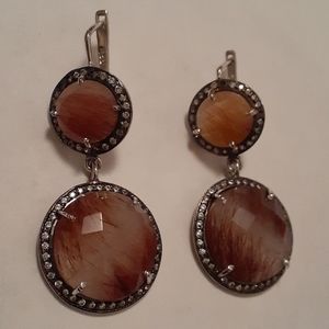 Rutilated Stones & Crystals Design Earrings .925